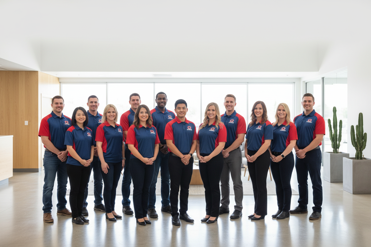 Corporate Team in Matching Branded Shirts