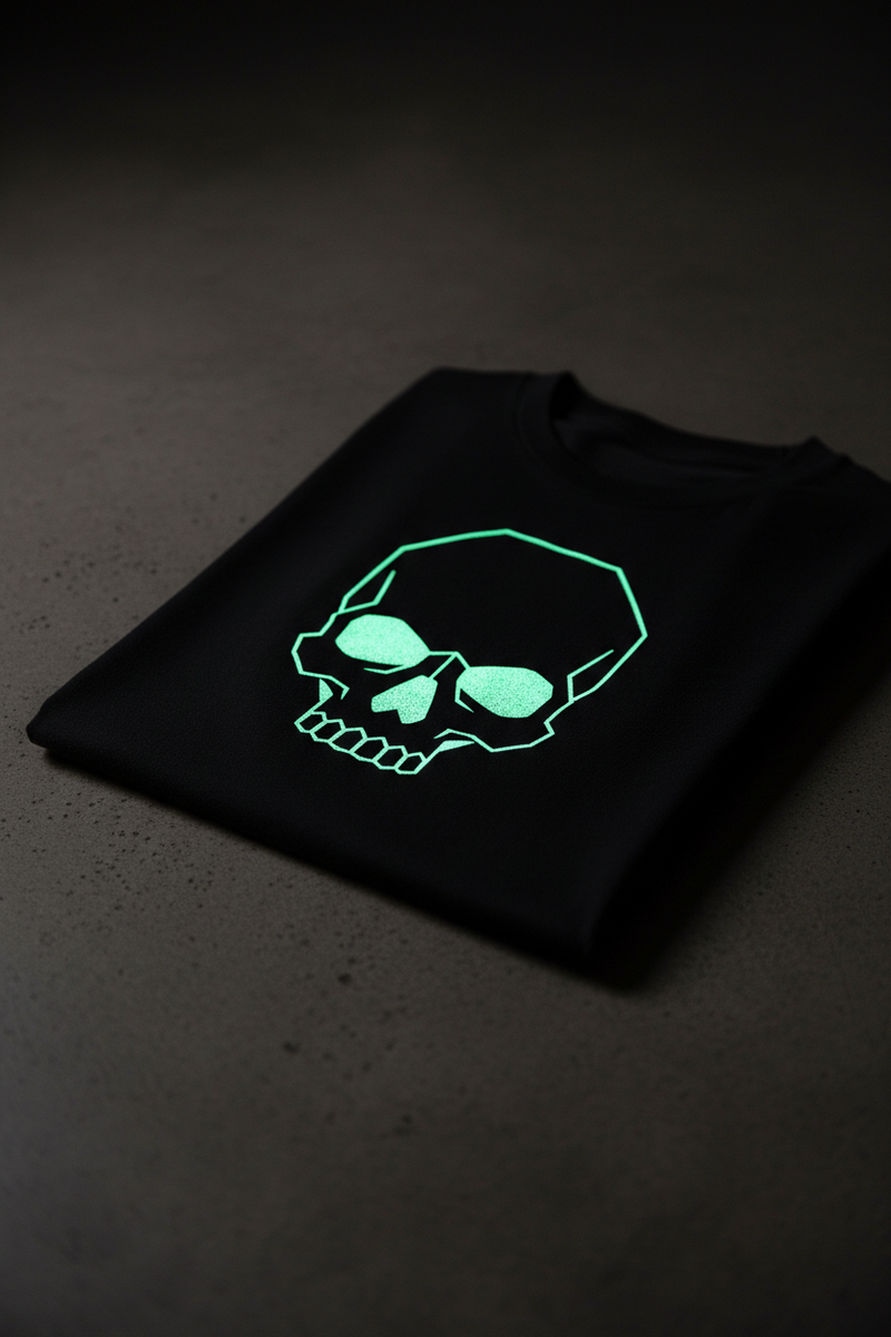 Glow-in-the-Dark Skull Screen Print T-Shirt V2