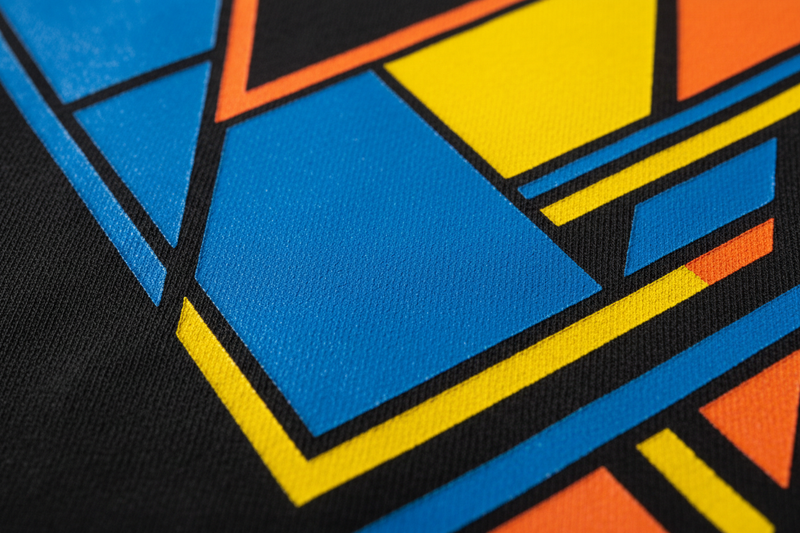 Plastisol Screen Print Detail on Black T-Shirt